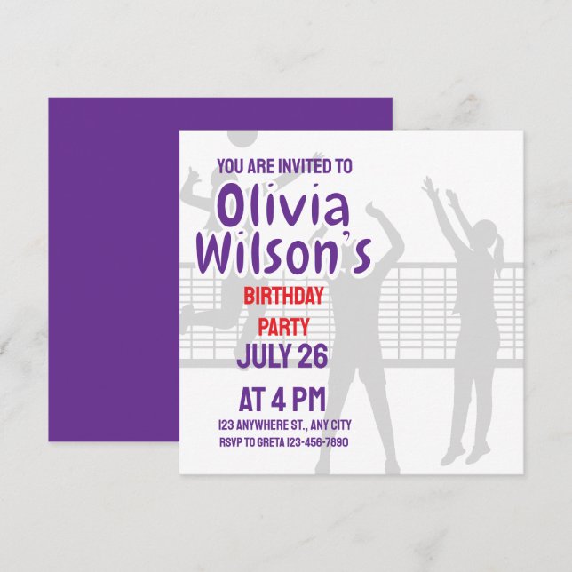 Volleyball Birthday Party, Volleyball Player Girl Invitation (Front/Back)