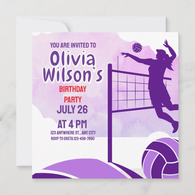Volleyball Birthday Party, Volleyball Player Girl  Invitation (Front)
