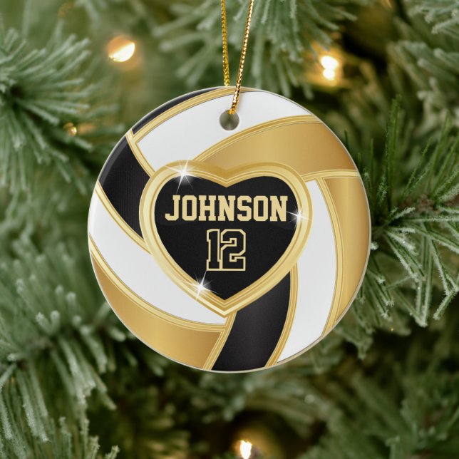 Volleyball 🏐 Black, White and Gold Ceramic Ornament (Tree)