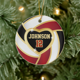 Volleyball 🏐❤ Black, White and Maroon Red Ceramic Ornament