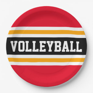 VOLLEYBALL Bright Red Black Yellow Racing Stripes Paper Plate