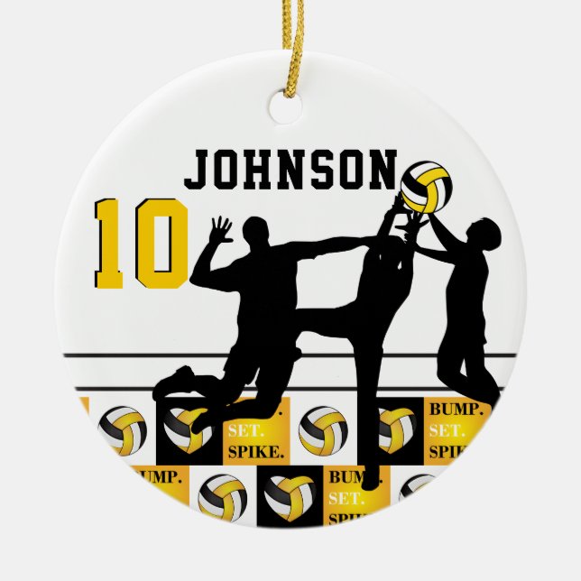 Volleyball 🏐 - Bump, Set, Spike - Gold Yellow Ceramic Ornament (Front)