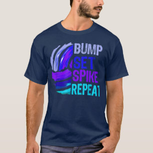 Volleyball Bump Set Spike Repeat Blue Purple Teen T-Shirt