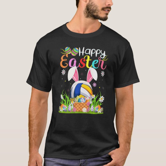 Volleyball Bunny Egg Hunting  Volleyball Happy Eas T-Shirt (Front)