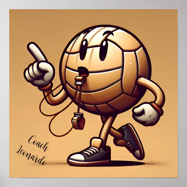 Volleyball character coach working  poster (Front)