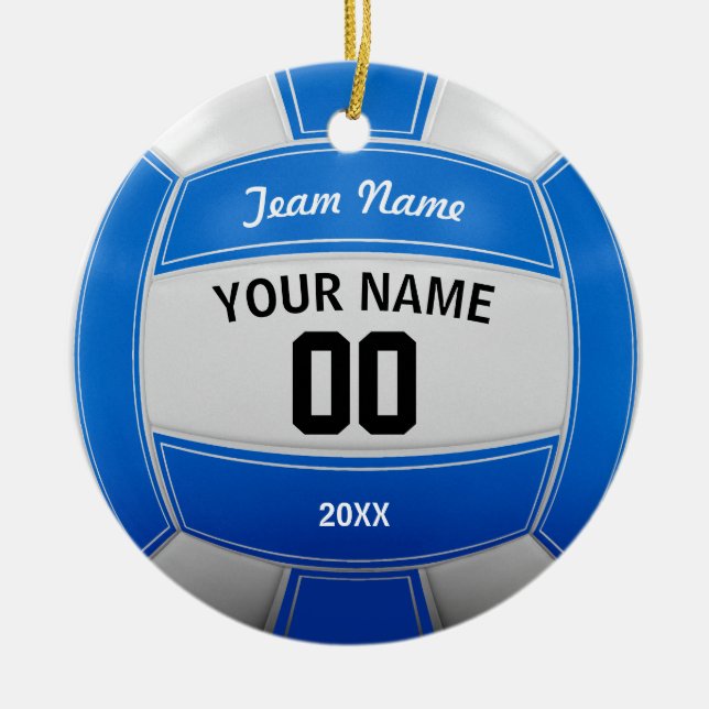Volleyball Christmas Blue Ceramic Ornament (Front)
