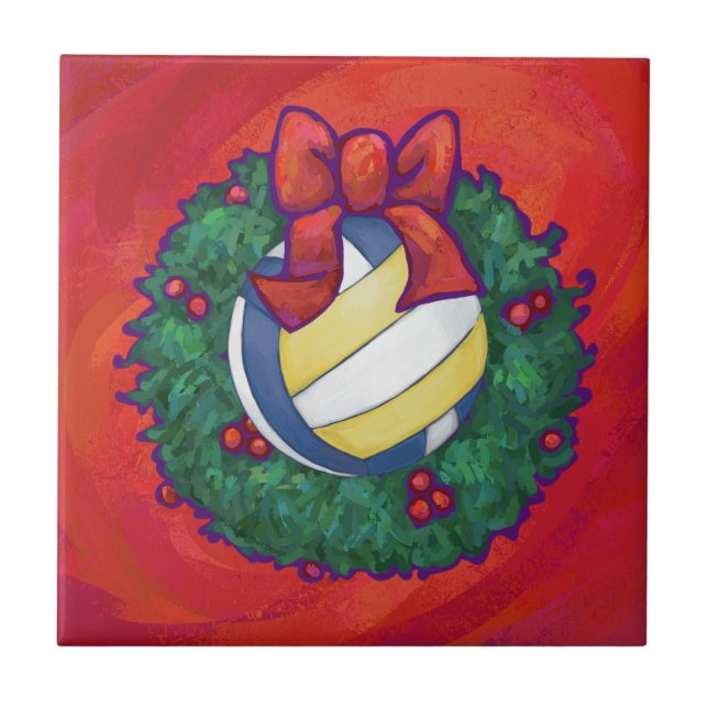 Volleyball Christmas Ceramic Tile (Front)