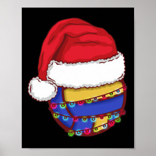 Volleyball Christmas Lights Santa Hat Funny Volley Poster