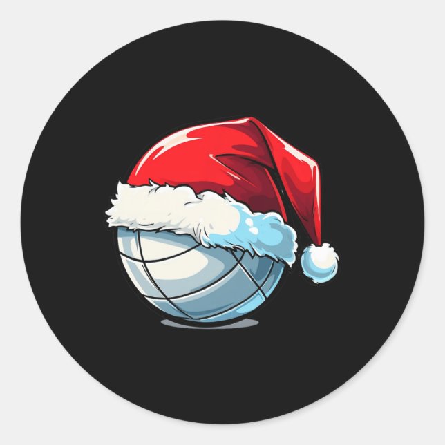 Volleyball Christmas Santa Hat Funny Volleyball Lo Classic Round Sticker (Front)
