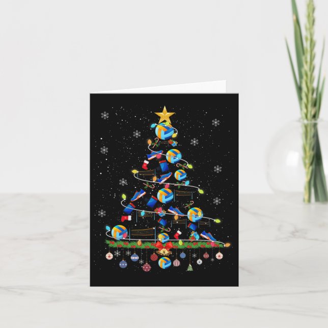Volleyball Christmas Tree Lights Funny Xmas Sports Card (Front)