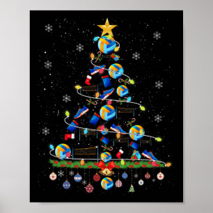 Volleyball Christmas Tree Lights Funny Xmas Sports Poster