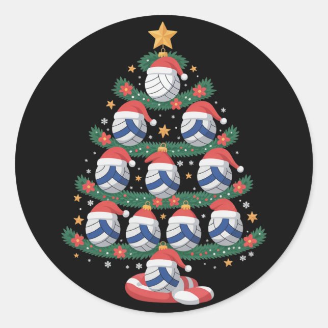 Volleyball Christmas Tree Lights Sports Player  Classic Round Sticker (Front)