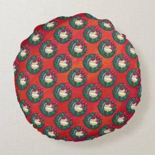 Volleyball Christmas Wreath Round Cushion