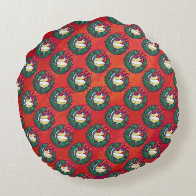 Volleyball Christmas Wreath Round Cushion (Back)