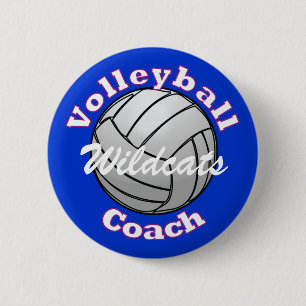 Volleyball Coach on Blue 6 Cm Round Badge