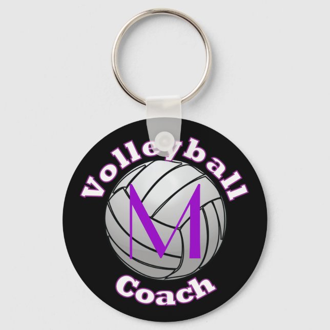 Volleyball Coach with Purple Initial Key Ring (Front)