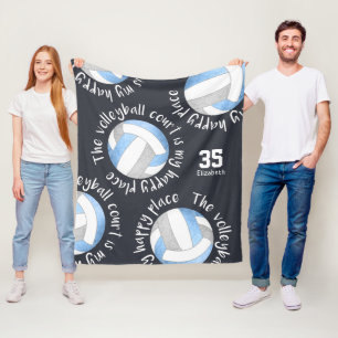 volleyball court happy place lt blue gray charcoal fleece blanket