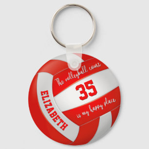 volleyball court my happy place girls red white key ring