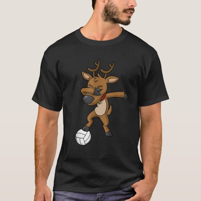 Volleyball Dabbing Reindeer Christmas  T-Shirt (Front)