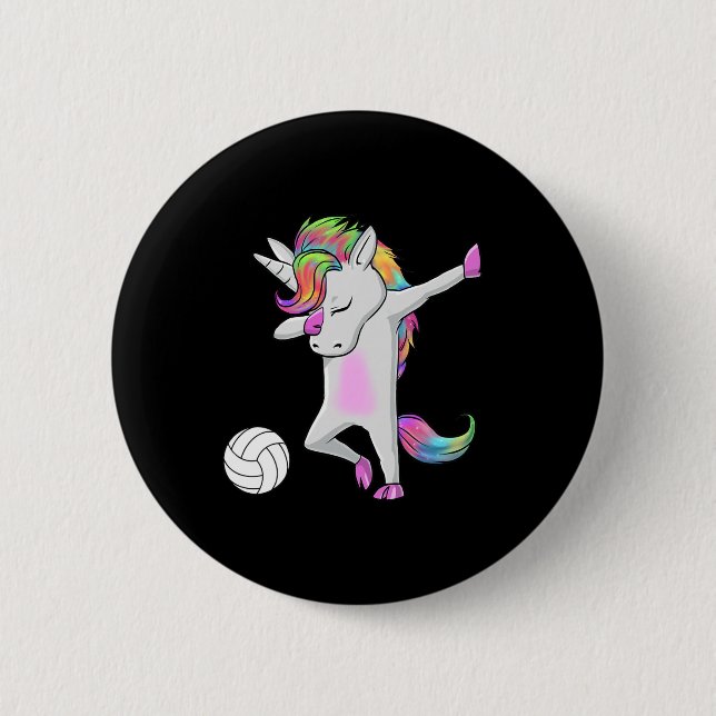 Volleyball Dabbing Unicorn Funny Dab Dance Spoprts 6 Cm Round Badge (Front)