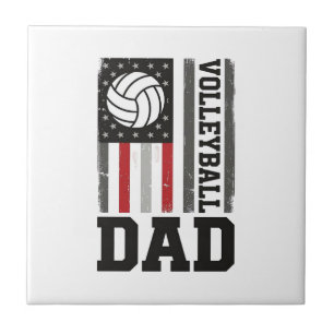 Volleyball Dad American Flag Vintage Engraving Des Ceramic Tile