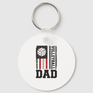 Volleyball Dad American Flag Vintage Engraving Des Key Ring
