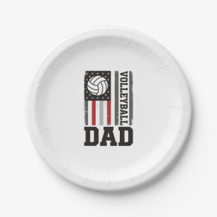Volleyball Dad American Flag Vintage Engraving Des Paper Plate