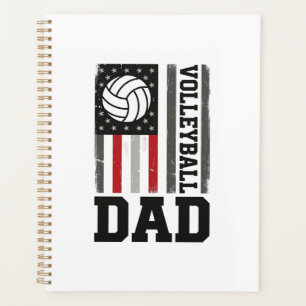 Volleyball Dad American Flag Vintage Engraving Des Planner