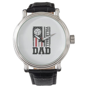 Volleyball Dad American Flag Vintage Engraving Des Watch