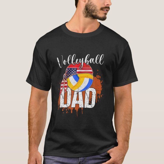 Volleyball Dad Sport Lover American Flag Father's T-Shirt (Front)