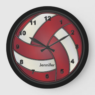 Volleyball Dark Red and White Style Large Clock