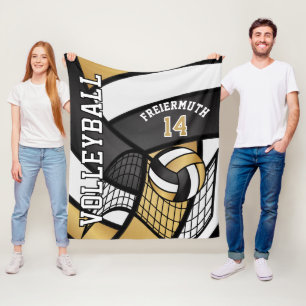 Volleyball 🏐 Design - Gold, White, Black Fleece Blanket