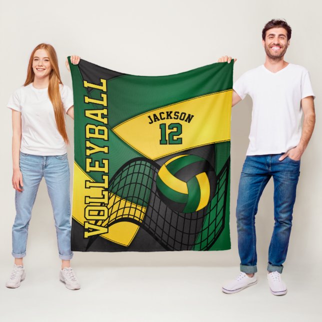 Volleyball 🏐 Design - Green, Gold, Black Fleece Blanket (In Situ)