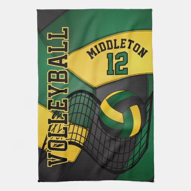 Volleyball Design - Green, Gold, Black Hand Towel (Vertical)