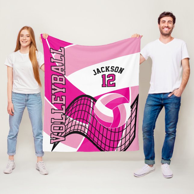 Volleyball 🏐 Design - Pink and White Fleece Blanket (In Situ)