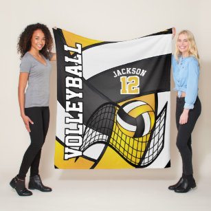 Volleyball 🏐 Design - Yellow, White, Black Fleece Blanket