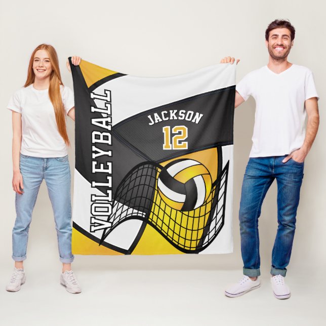 Volleyball 🏐 Design - Yellow, White, Black Fleece Blanket (In Situ)