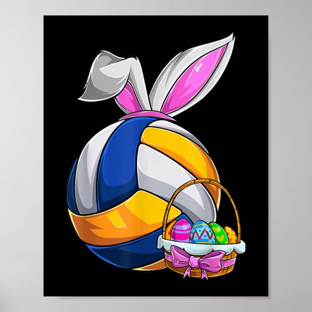 Volleyball Easter Bunny Ears Easter Eggs Hunting B Poster (Front)
