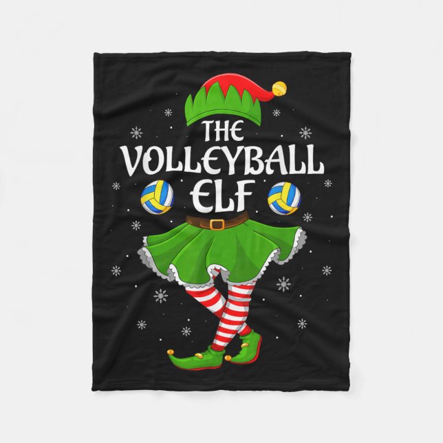 Volleyball Elf Christmas Family Girls Women Elf Sq Fleece Blanket (Front)