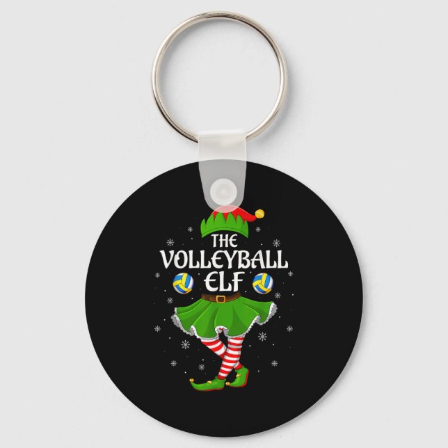 Volleyball Elf Christmas Family Girls Women Elf Sq Key Ring (Front)