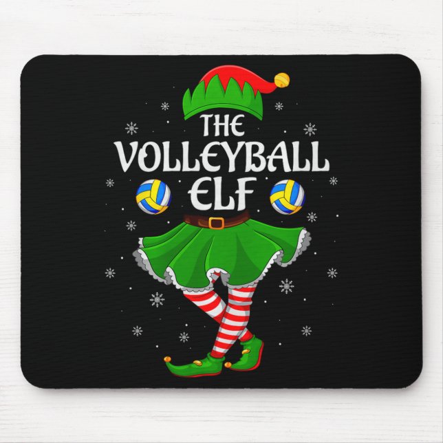 Volleyball Elf Christmas Family Girls Women Elf Sq Mouse Pad (Front)