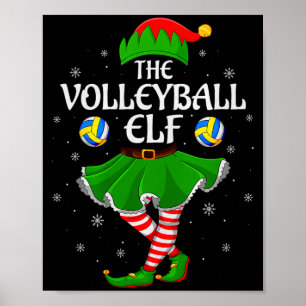 Volleyball Elf Christmas Family Girls Women Elf Sq Poster