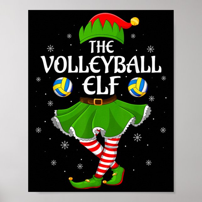 Volleyball Elf Christmas Family Girls Women Elf Sq Poster (Front)