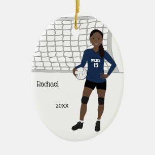 Volleyball Female Black Hair In Dark Blue & Black Ceramic Ornament