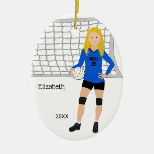 Volleyball Female Blond Blue & Black Ceramic Ornament