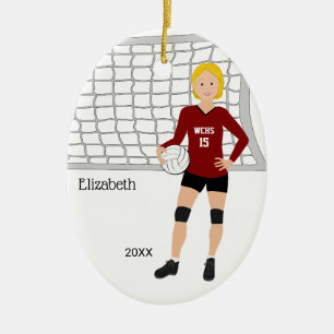 Volleyball Female Blonde Hair Red & Black Ceramic Ornament