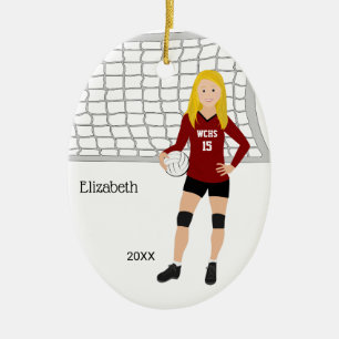 Volleyball Female Blonde Red & Black Ceramic Ornament