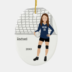 Volleyball Female Brown Hair In Dark Blue Black Ceramic Ornament