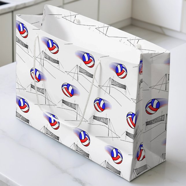 Volleyball Flies Over The Net Large Gift Bag (Creator Uploaded)