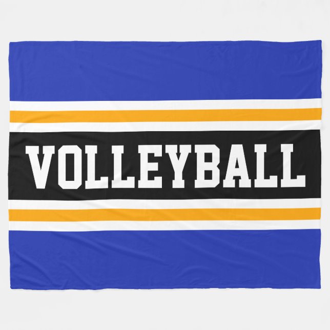 VOLLEYBALL Fun Navy Blue Yellow Black Stripes Fleece Blanket (Front (Horizontal))